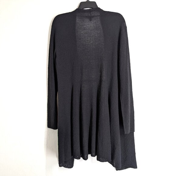 EILEEN FISHER Cardigan Womens M Black Wool Open Witchy Knit Long Sleeve FLAWS - Picture 4 of 12